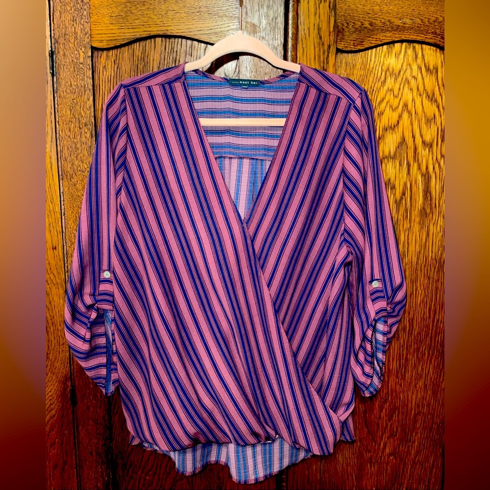 West Kei Size XL Women’s Blouse - Magenta Pink/Navy Blue